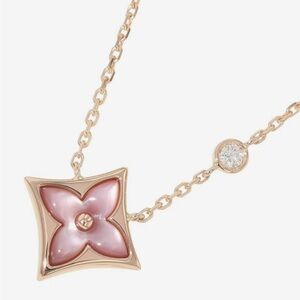 ✨ Louis Vuitton LOGO Gold Necklace Pink Blossom Pandant Tifster